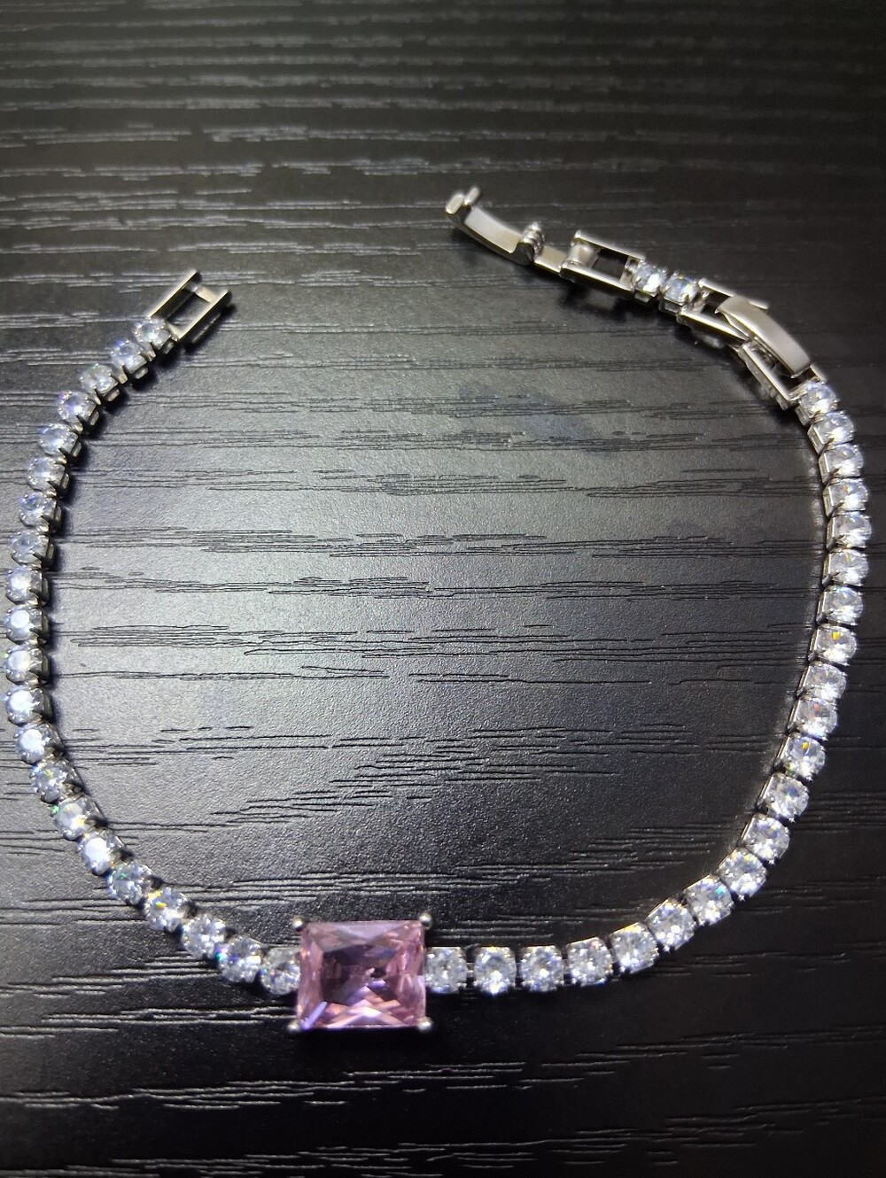 Women's Silver Tennis Bracelet with Pink Center Stone